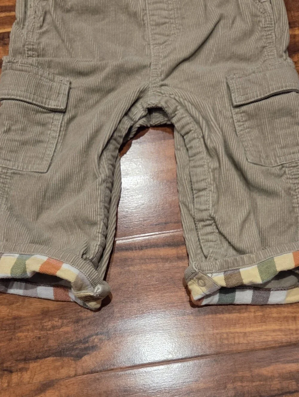 Gymboree EUC 18-24 Months Beige Corduroy Overalls and Plaid Flannel Shirt